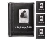Pioneer Live Laugh Love Embroidered Frame Cover Sewn Leatherette Mini Photo Album Black 4 Pack