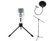 CAD Audio ZOE USB Condenser Microphone with TrakMix Headphone Output with Knox Pop Filter for Broadcasting Recording Microphones and On Stage MS7701B Euro Boo