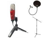 CAD U37 USB Condenser Microphone w Pop Filter Euro Boom Microphone Stand Candy Apple Red