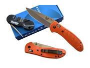 Benchmade 551 ORG AXIS Lock Griptilian w Satin Blade Orange Handles. Includes FREE Smith s Sharpener!!
