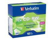Verbatim VTM95156M Verbatim 12X CD RW Media 700MB 10 Pack in Jewel Case 95156