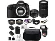 Canon EOS 5D MKIII 50mm f 1.8 Canon 75 300 III Telephoto Lens Wideangle Lens Battery And more 17 peice kit