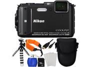 Nikon AW130 Waterproof Digital Camera Black Quick Release Floating Strap Point Shoot Carrying Case 16GB SD Memory Card 8 Gripster 3 Piece Screen