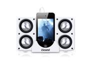 ISOUND Quad X Portable Speaker System for iPod iPhone iPad Smartphone or Audio Device with a 3.5mm Audio Jack White. Model ISOUND 5219
