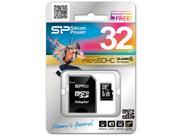 Silicon Power 32GB microSD Memory Card SDHC Class 10 w SD adapter Model SP032GBSTH010V10SP