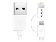 AData 2 in 1 Sync Charge Cable With Micro USB and Lightning Connectors White Edition 100cm Length Model AMFI2IN1 100CMCWH