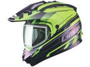 G Max GM11S Trekka Snow Sport Motorcycle Helmet Black Hi Viz Green Large