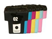 Set of 6 Ink Cartridges for Hewlett Packard HP 02 C8721WN C8771WN C8772WN C8775WN Includes One of Black Cyan Magenta Yellow Light Cyan Light Magenta
