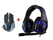 Over ear Professional Stereo Headset Headband Pc Pro WCG Games Headphones w 2500 DPI Blue LED Optical USB Wired Gaming Mouse Mice for PC Laptop