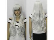 33 inch Heat Resistant Curly Wavy Long Cosplay Full Wigs Silver white