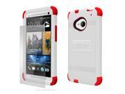 White Red Rugged Tri Shield Cover Case w stand screen protector HTC One M7