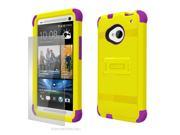 Yellow Purple Rugged Tri Shield Cover Protector Case w stand screen HTC One M7