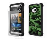 Green Camo Black Tri Shield Cover Protector Case w stand screen HTC One M7