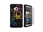 Rainbow Hearts Tri Shield Cover Protector Case w stand screen HTC One M7