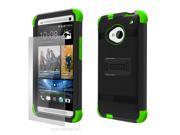 Black Green Rugged Tri Shield Protector Cover Case w stand screen HTC One M7