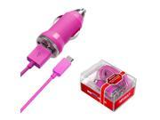 Hot Pink MICRO USB Car Charger Retail Packaged USB Port Smart IC Chip Cell Phone