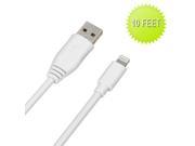 White 10FT Noodle USB 8 Pin Charger Charging Data Sync Cable Cord