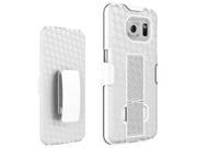 For Galaxy S7 Edge White Woven Holster Clip Hard Shell w Stand Protector Case