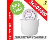 Zebra Eltron Compatible 3 x 3 Labels 3 x 3 BPA Free! 6 Rolls; 500 Labels per Roll