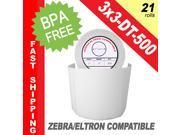 Zebra Eltron Compatible 3 x 3 Labels 3 x 3 BPA Free! 21 Rolls; 500 Labels per Roll