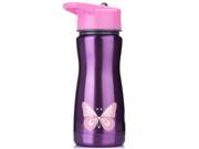 Eco Vessel Frost Kids Insulated Stainless Steel Water Bottle With Flip Straw 13 Ounce Purple With Butterfly Eco Vessel