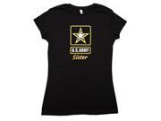 Black Army Star Sister Womens SS Cotton Tee USA Made Short Sleeve T Shirt Military Printed Small Black Army Star