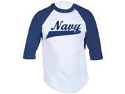 White Navy Print Base Ball Style T Shirt 3 4 Sleeve Tee Military Replica Polyester Cotton Large White Navy Blue