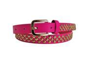 Neon Pink Skinny Gold Tone Studded Slim Belt