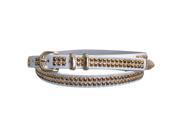 White Thin Double Row Gold Studded Skinny Belt