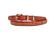 Red Thin Double Row Gold Studded Skinny Belt