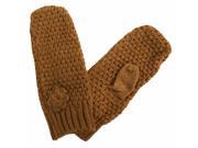 Camel Crochet Knit Mittens With Rosette