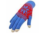 Blue Red Snowflake Design Texting Gloves