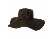 Black Wide 4.5 Brim Floppy Hat With Crochet Flower