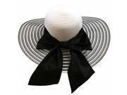 Black White Wide Brim Pattern Floppy Hat Large With Satin Bow