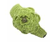 Green Knit Headband With Lacey Flower Detail