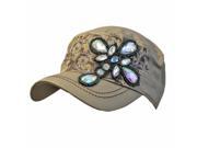 Khaki Cotton Military Cap With Large Crystal Cross