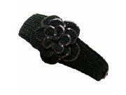 Black Crochet Headband With Sequin Flower Detail