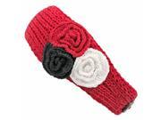 Red Crochet Headband With Three Knit Flowers