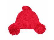Red Plush Knit Triple Pom Pom Beanie Cap