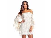 Off White Lace Long Bell Sleeve Off Shoulder Dress