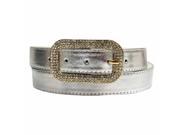 Silver Classic Belt With Rhinestone Jeweled Buckle
