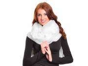 White Faux Fur Scarf With Long Fringe