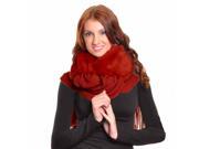 Burgundy Faux Fur Scarf With Long Fringe