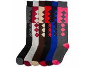 Micro Argyle Print Assorted Multicolor 6 Pack Knee High Socks