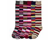 Bright Colorful 6 Pack Multi Stripe Assorted Knee High Socks