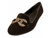 Brown Suede Style Ballet Slip On Flats With Elegant Silver Buckle