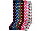 Polka Dot Print Multicolor Assorted 6 Pack Knee High Socks