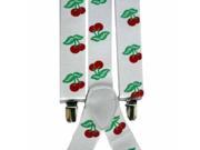 White Elastic Braces Clip On Suspenders With Red Cherries