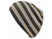 Black Grey Striped Slouchy Knit Beanie Cap Hat