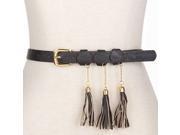 Black Fancy Triple Hanging Tassel Skinny Belt